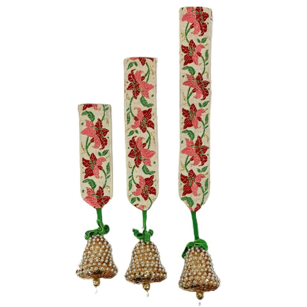 Sequin Push Pin Bead Bells Tapestry Ribbon Holiday Christmas Decor Set 3 Vintage